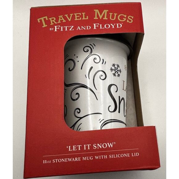 Fitz and Floyd Let It Snow Travel Mug 11oz Stoneware New in Box Holiday Cup - Picture 1 of 3
